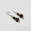 E03 Yellow Tiger Eye | Freshwater Pearl | Classic Hoop Silver Earrings