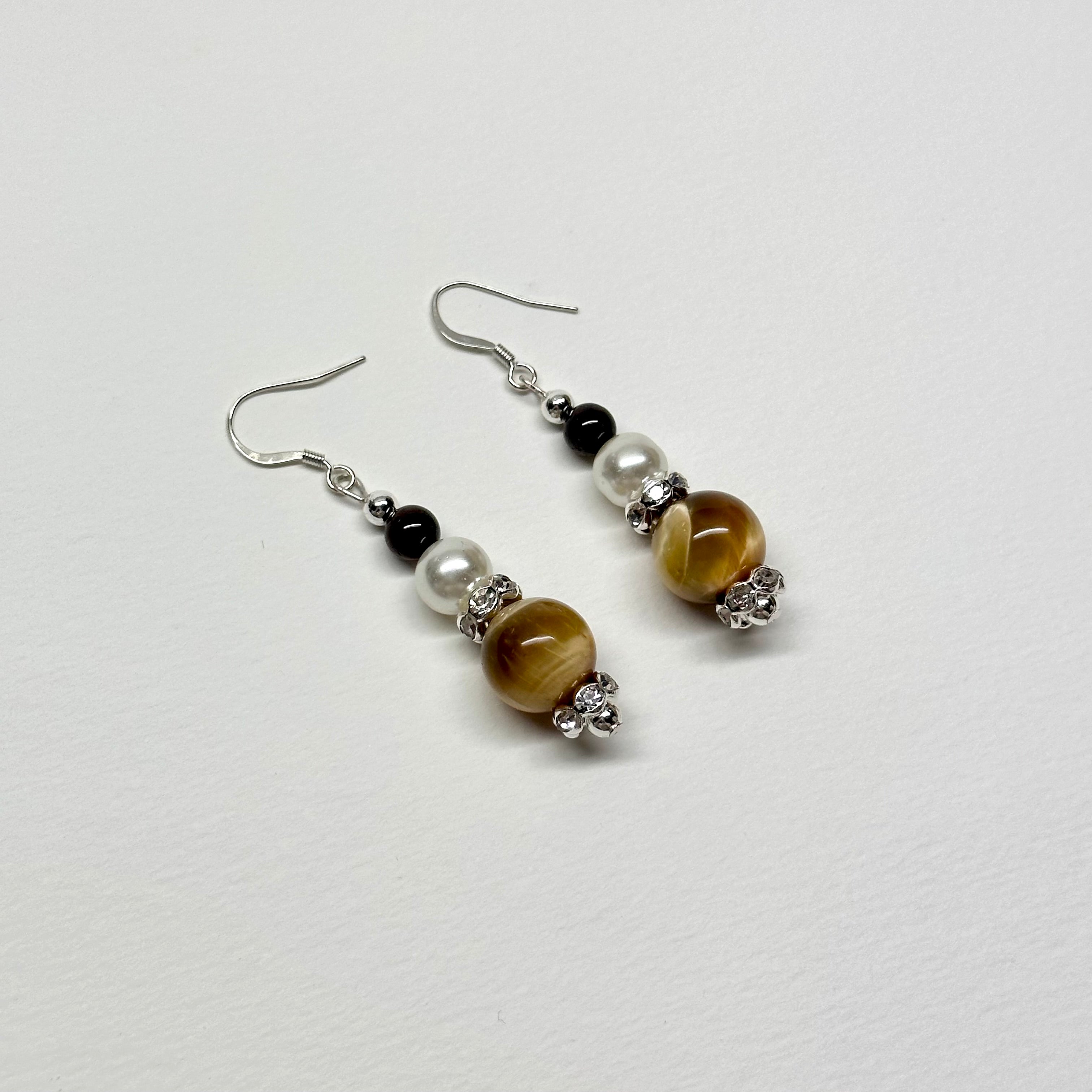 E04 金虎眼 石榴石 淡水珍珠銀飾耳環 Golden Tiger Eye Garnet Pearl Silver Accessories Earring
