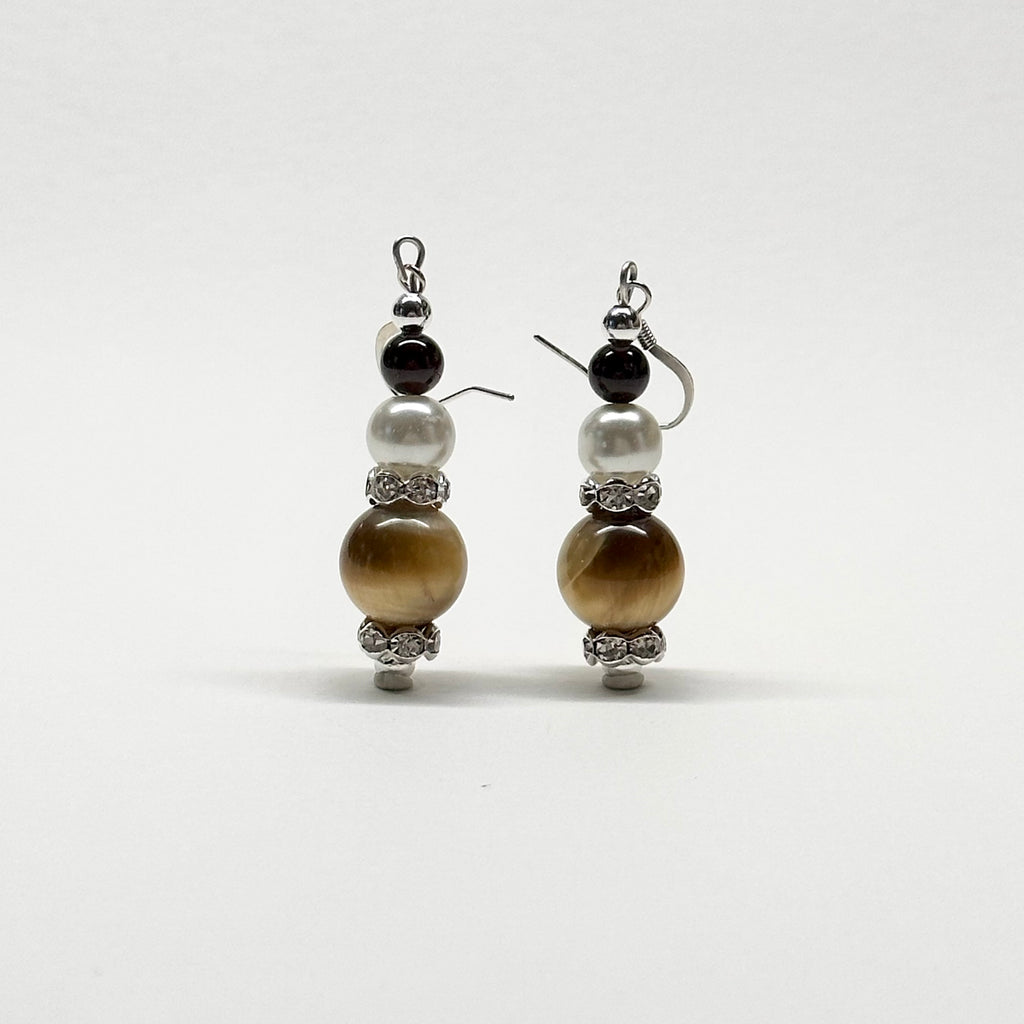 E04 金虎眼 石榴石 淡水珍珠銀飾耳環 Golden Tiger Eye Garnet Pearl Silver Accessories Earring