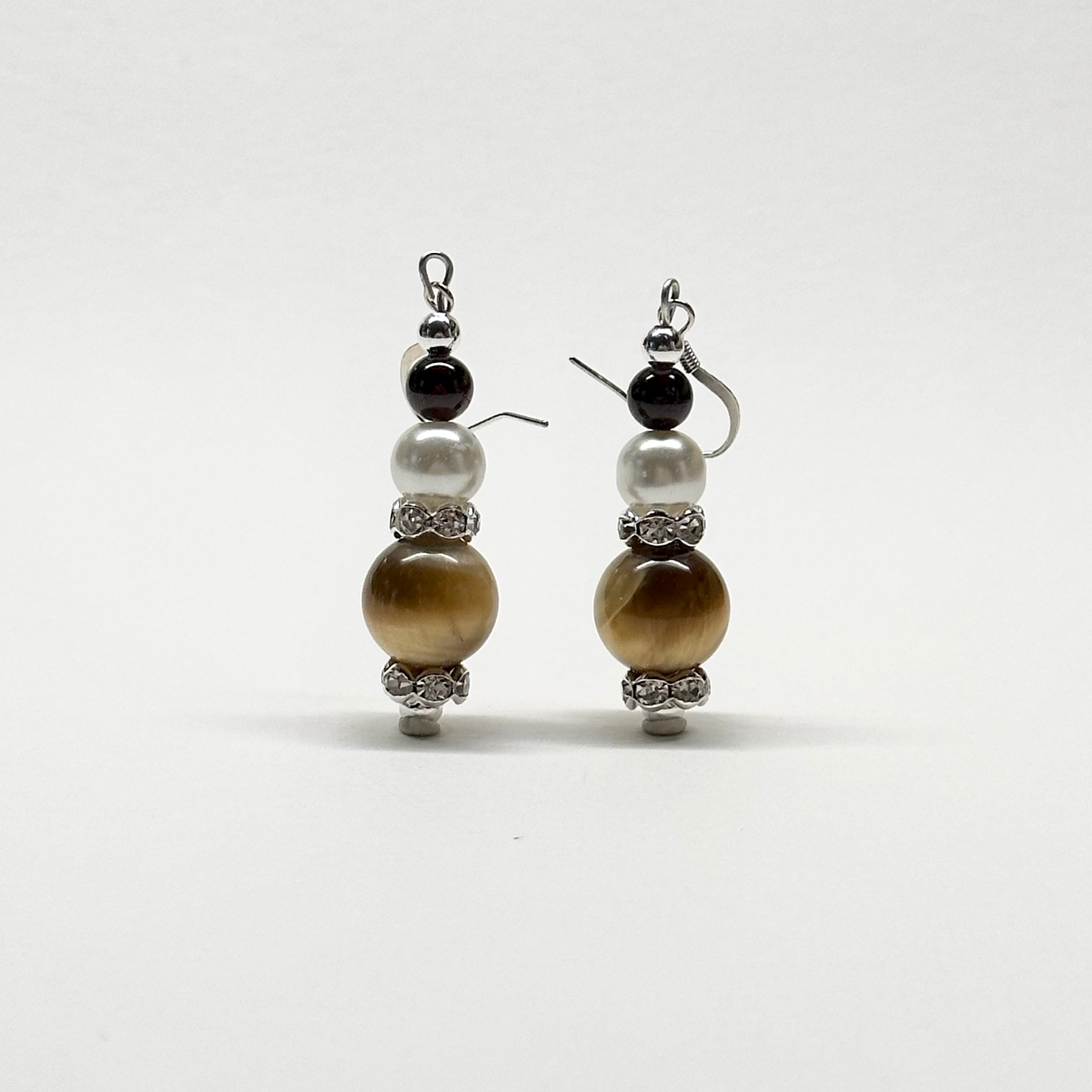E04 金虎眼 石榴石 淡水珍珠銀飾耳環 Golden Tiger Eye Garnet Pearl Silver Accessories Earring