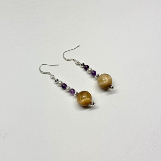 E06 金虎眼紫晶珍珠耳環 Golden Tiger Eye Amethyst Pearl Accessories Earring