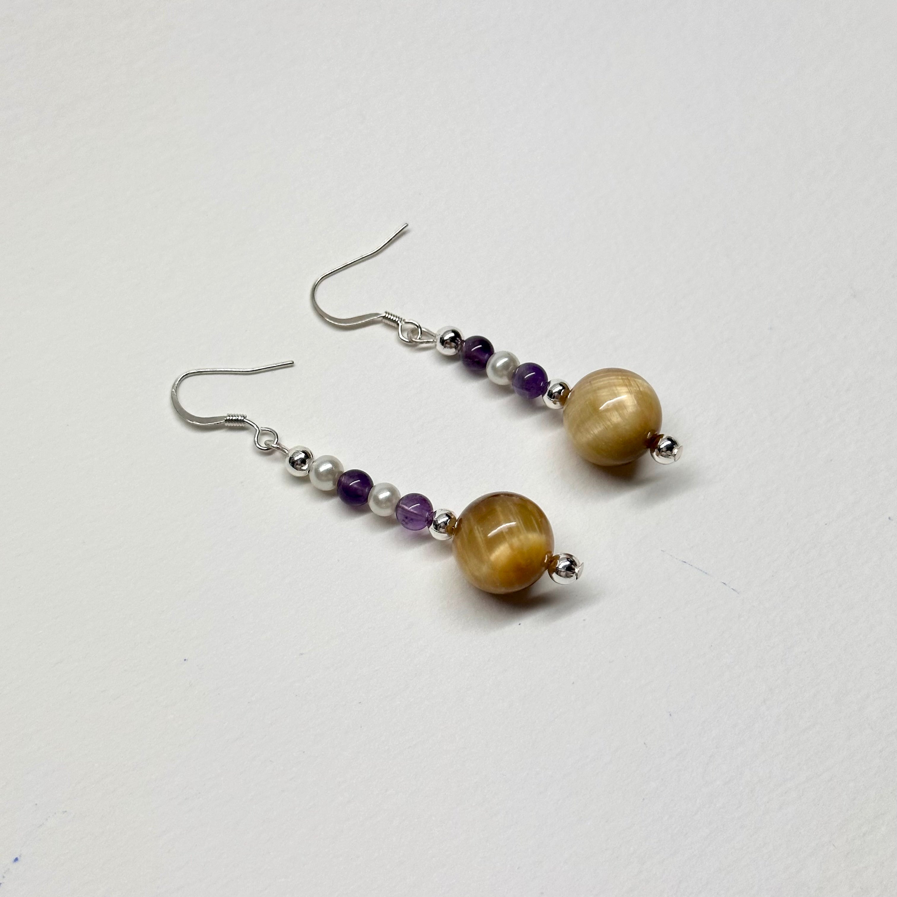 E06 金虎眼紫晶珍珠耳環 Golden Tiger Eye Amethyst Pearl Accessories Earring
