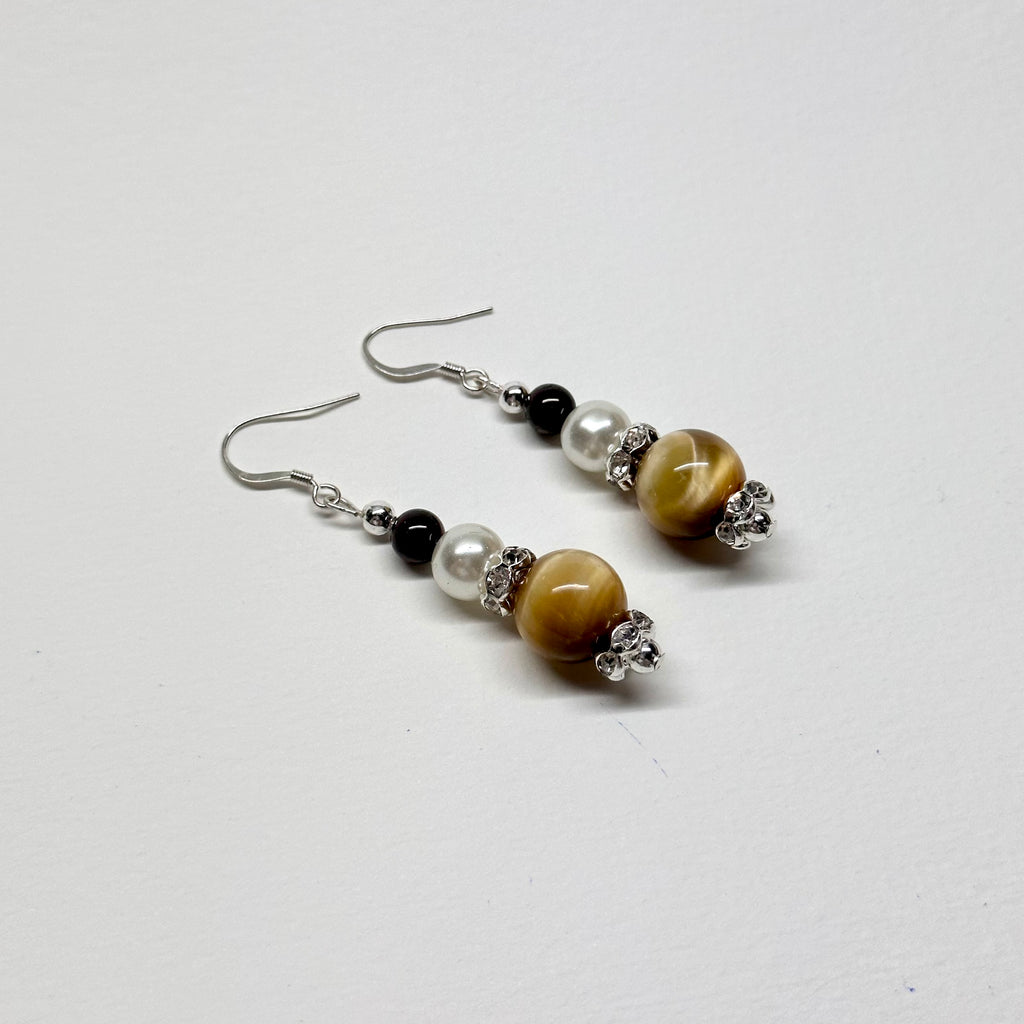 E07 紅虎眼石榴石珍珠銀飾耳環 Red Tiger Eye Garnet Pearl Silver Accessories Earring