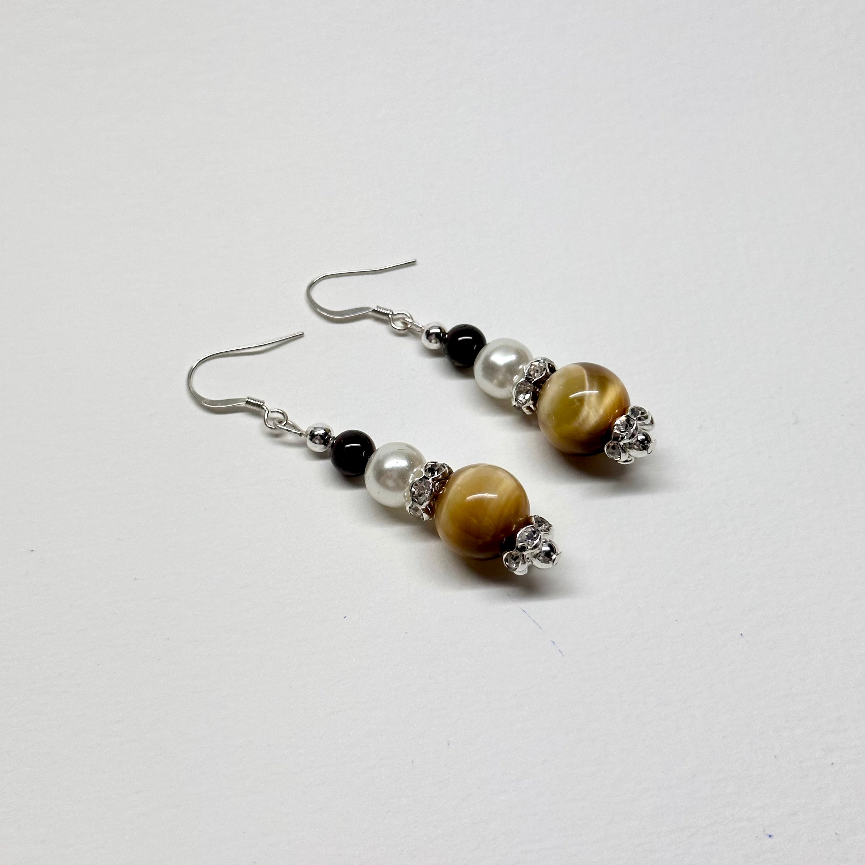 E07 紅虎眼石榴石珍珠銀飾耳環 Red Tiger Eye Garnet Pearl Silver Accessories Earring