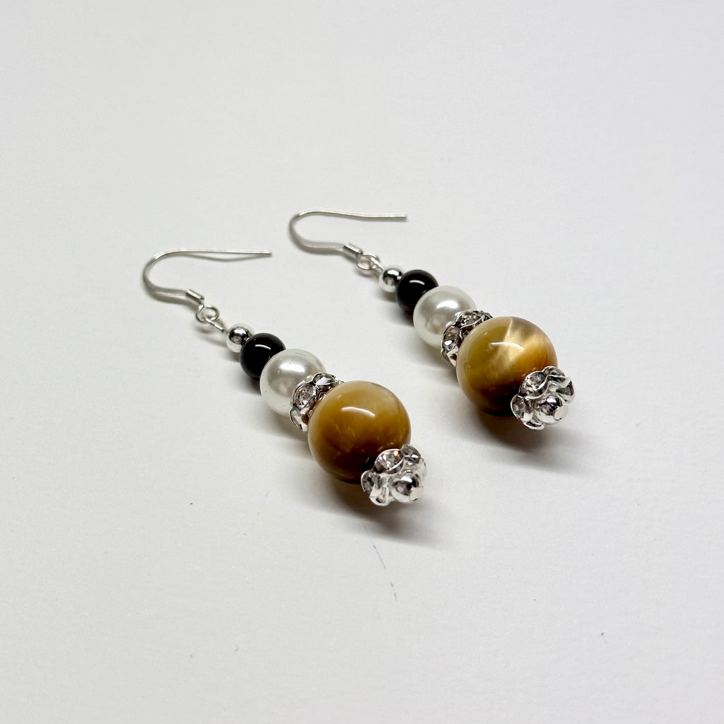E07 紅虎眼石榴石珍珠銀飾耳環 Red Tiger Eye Garnet Pearl Silver Accessories Earring