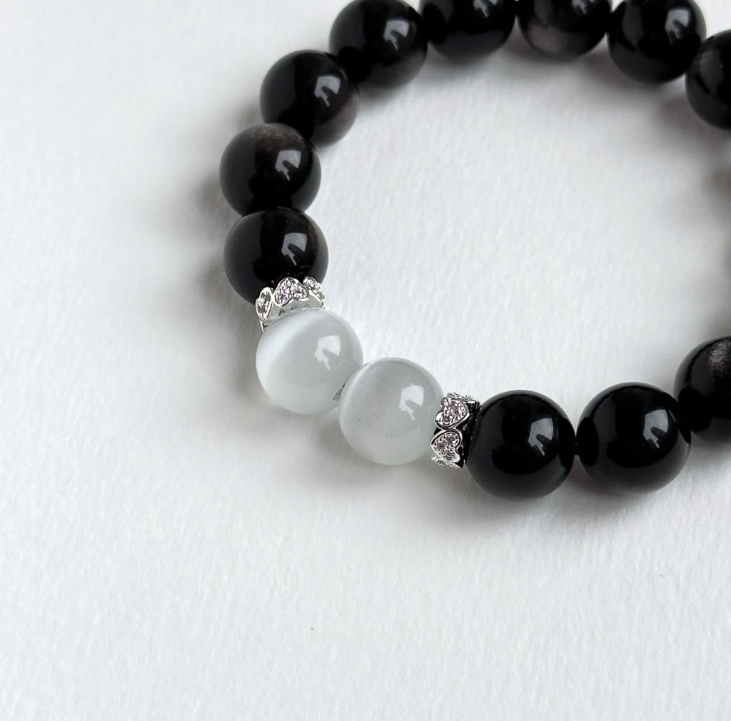 BS318 銀曜石 | 白猫眼 鍍銀手鏈手串