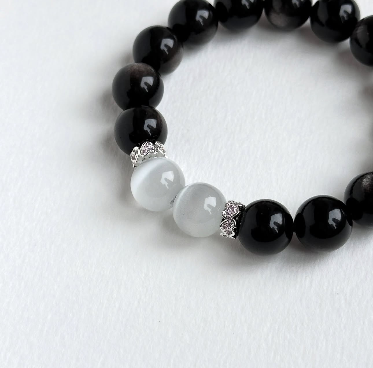 BS318 銀曜石 | 白猫眼 鍍銀手鏈手串