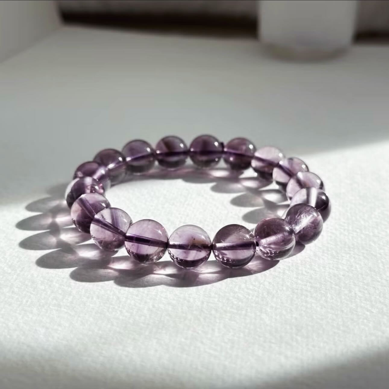 B17【水瓶雙魚座|2月誕生石】高透紫水晶純珠手鏈手串