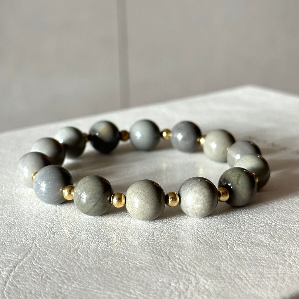 BS299 [Ethnic Style | Gobi Agate] Alashan Gray Simple Gold-plated Bracelet