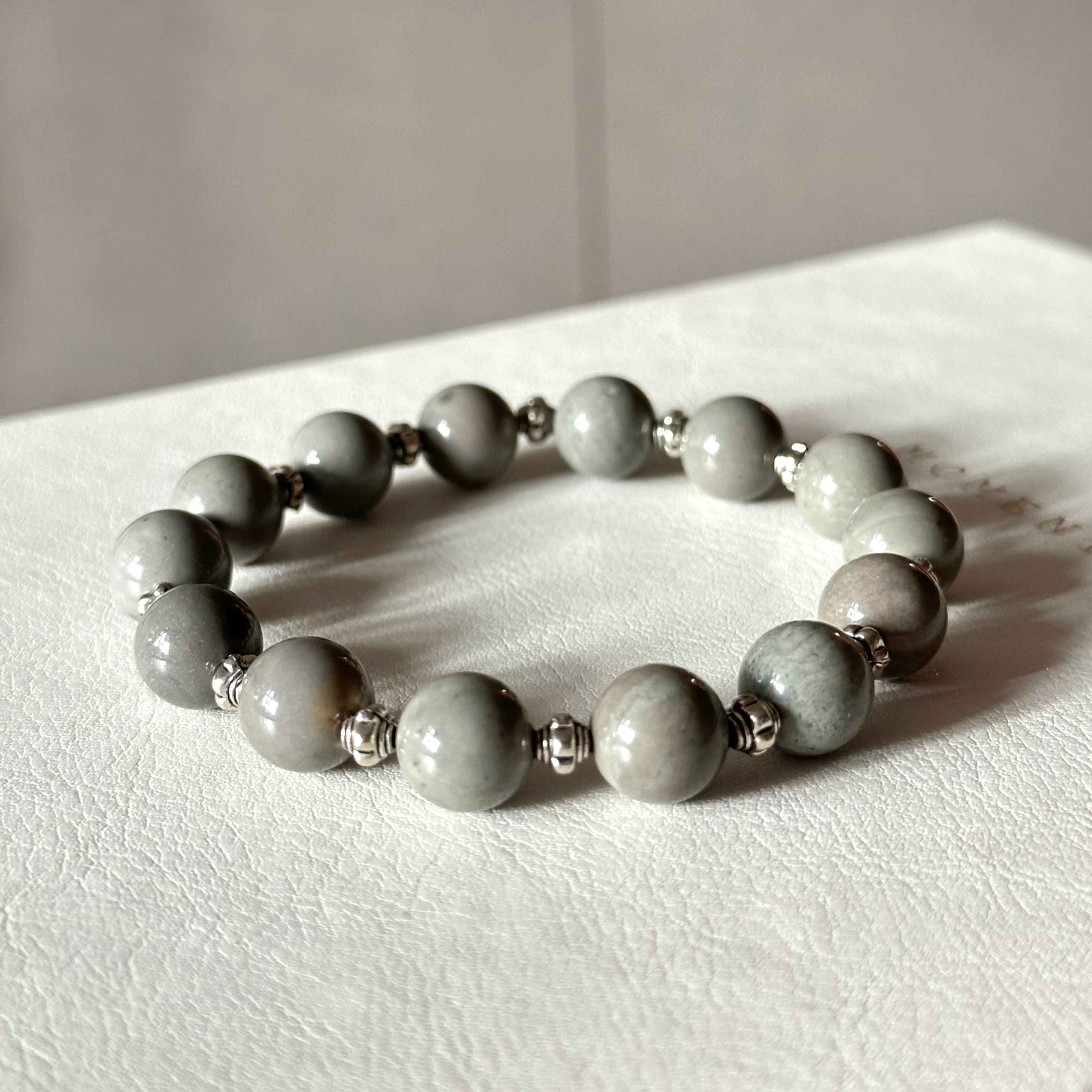 BS301 [Ethnic Style | Gobi Agate] Alashan Gray Retro Silver-plated Bracelet