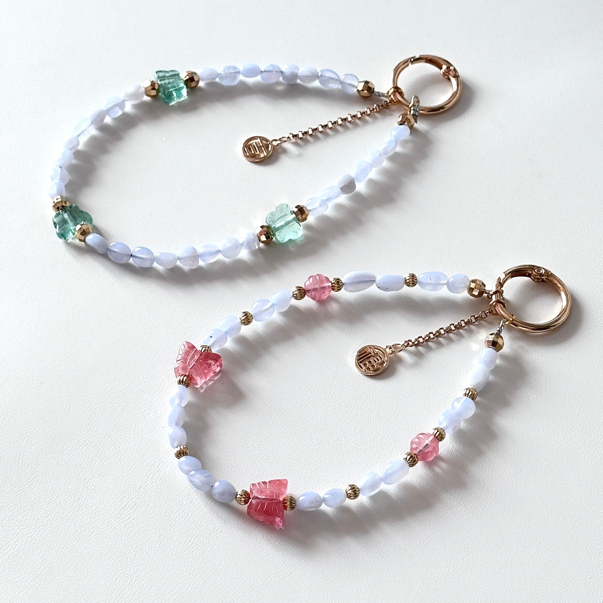 S10 [Gemstone mobile phone camera lanyard] Amethyst • Yellow glass • Pearl • Water drop shell Retro gold-plated lanyard Original design handmade