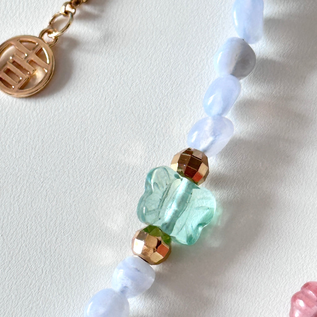 S10 [Gemstone mobile phone camera lanyard] Amethyst • Yellow glass • Pearl • Water drop shell Retro gold-plated lanyard Original design handmade