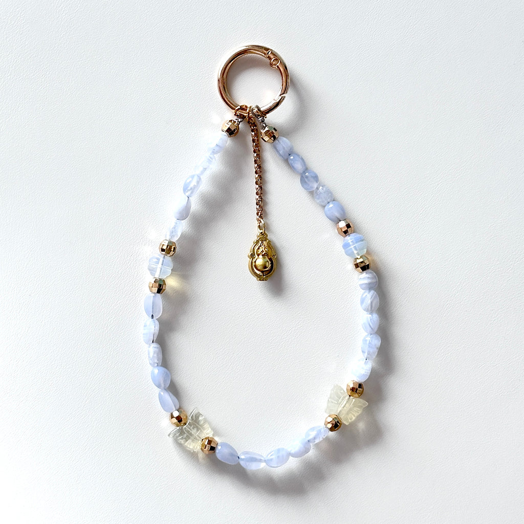 S10 [Gemstone mobile phone camera lanyard] Amethyst • Yellow glass • Pearl • Water drop shell Retro gold-plated lanyard Original design handmade