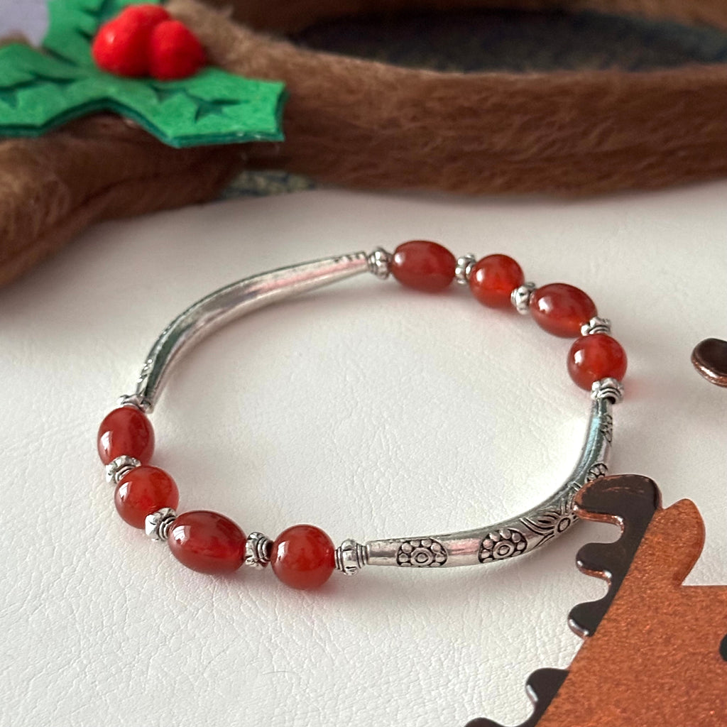BS306【Christmas gift】Red agate silver-plated bracelet