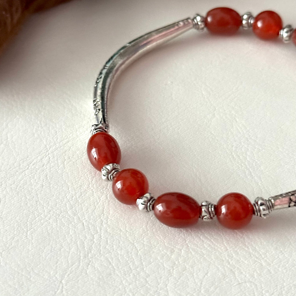BS306【Christmas gift】Red agate silver-plated bracelet