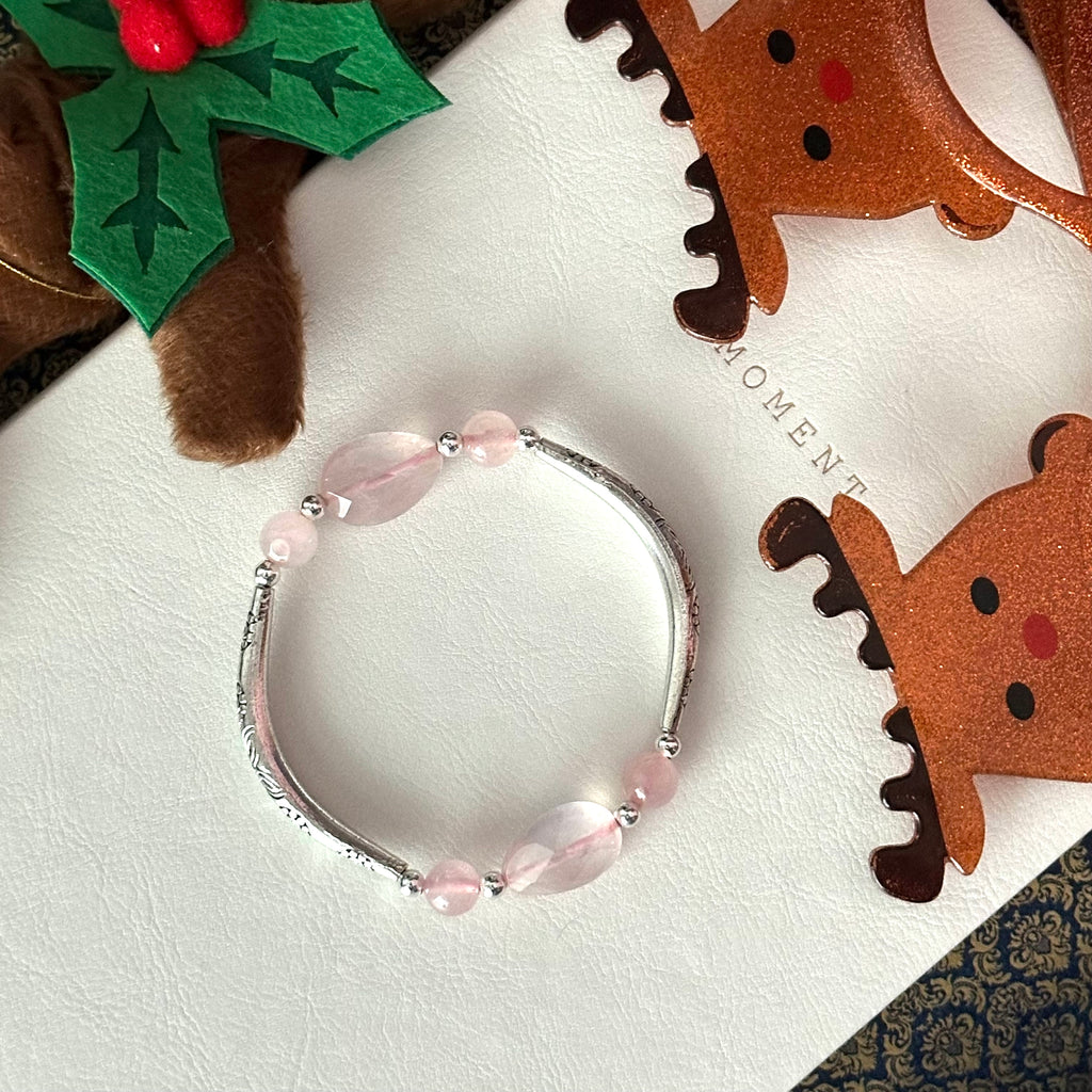 BS307【Christmas gift】Pink quartz silver-plated bracelet