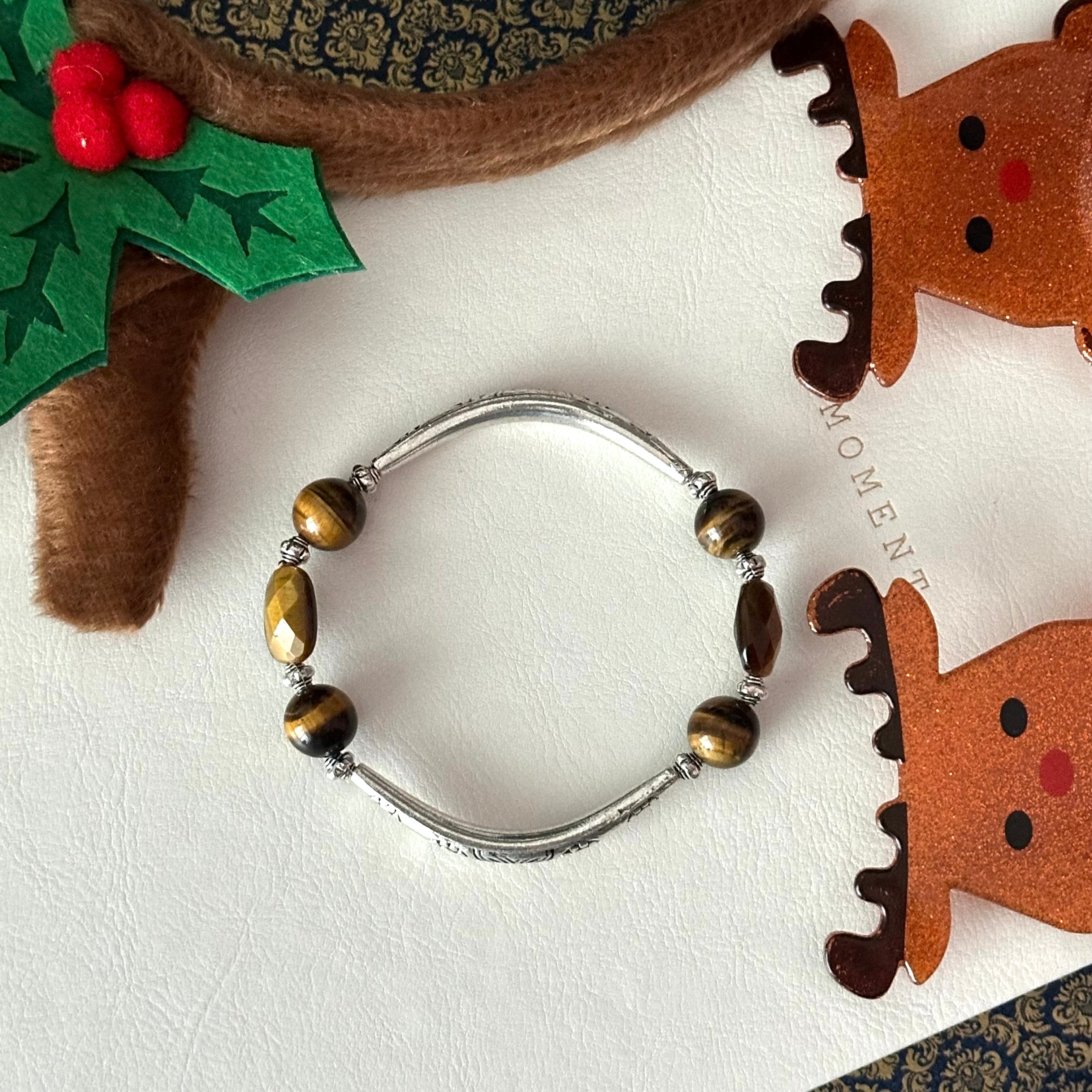 BS308【Christmas gift】Yellow tiger eye silver plated bracelet