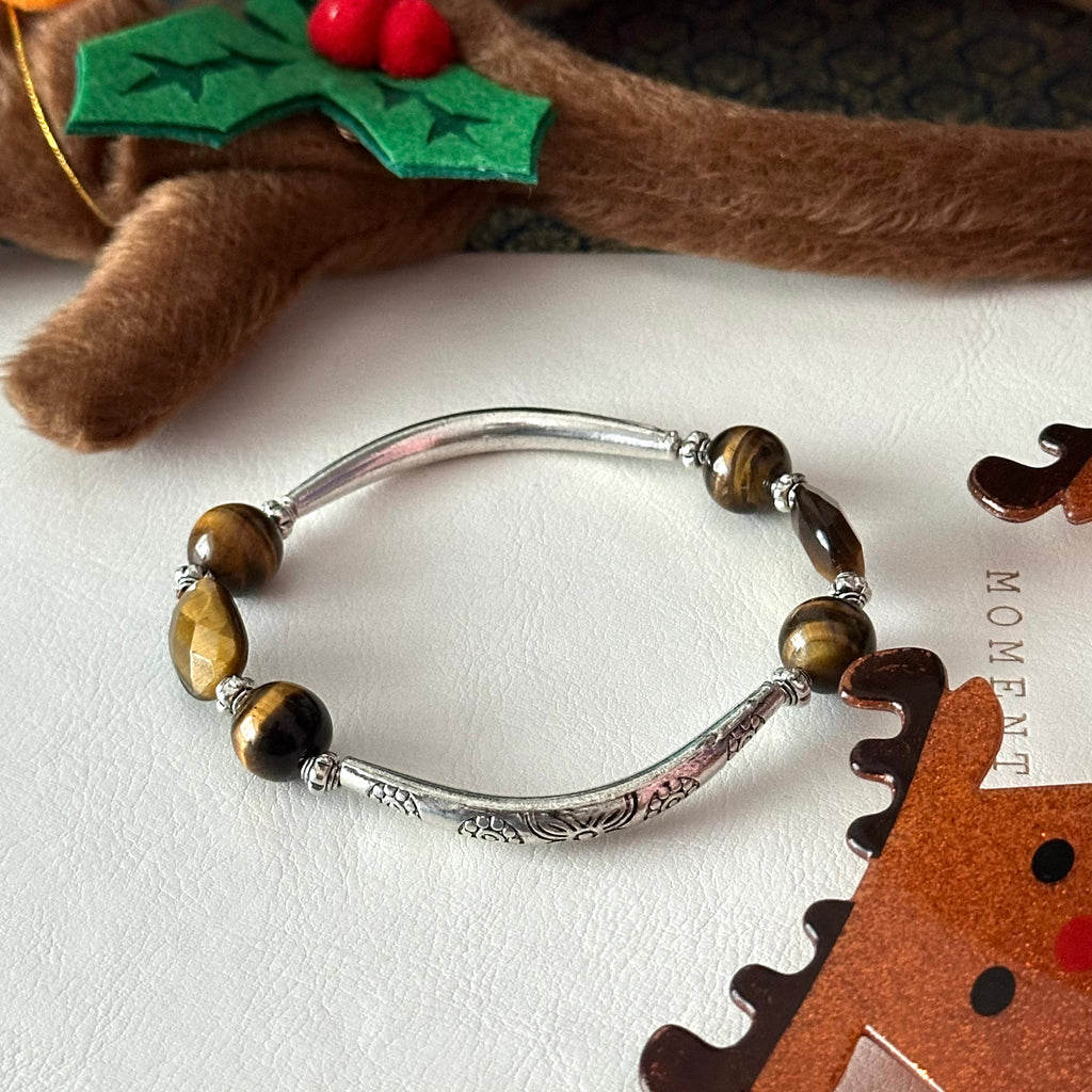 BS308【Christmas gift】Yellow tiger eye silver plated bracelet