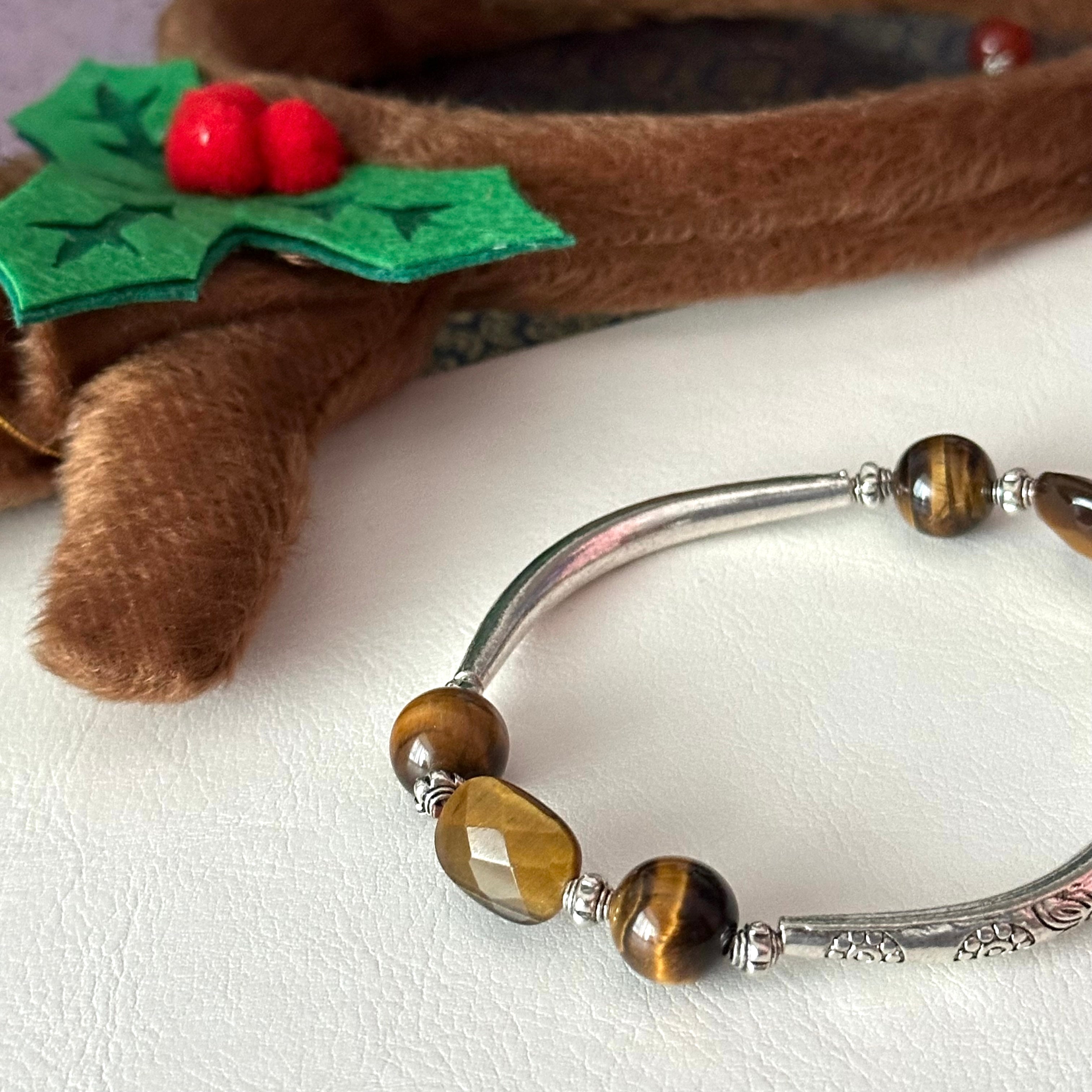 BS308【Christmas gift】Yellow tiger eye silver plated bracelet