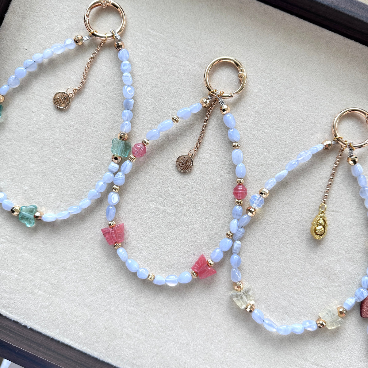 S10 [Gemstone mobile phone camera lanyard] Amethyst • Yellow glass • Pearl • Water drop shell Retro gold-plated lanyard Original design handmade