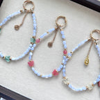 S10 [Gemstone mobile phone camera lanyard] Amethyst • Yellow glass • Pearl • Water drop shell Retro gold-plated lanyard Original design handmade