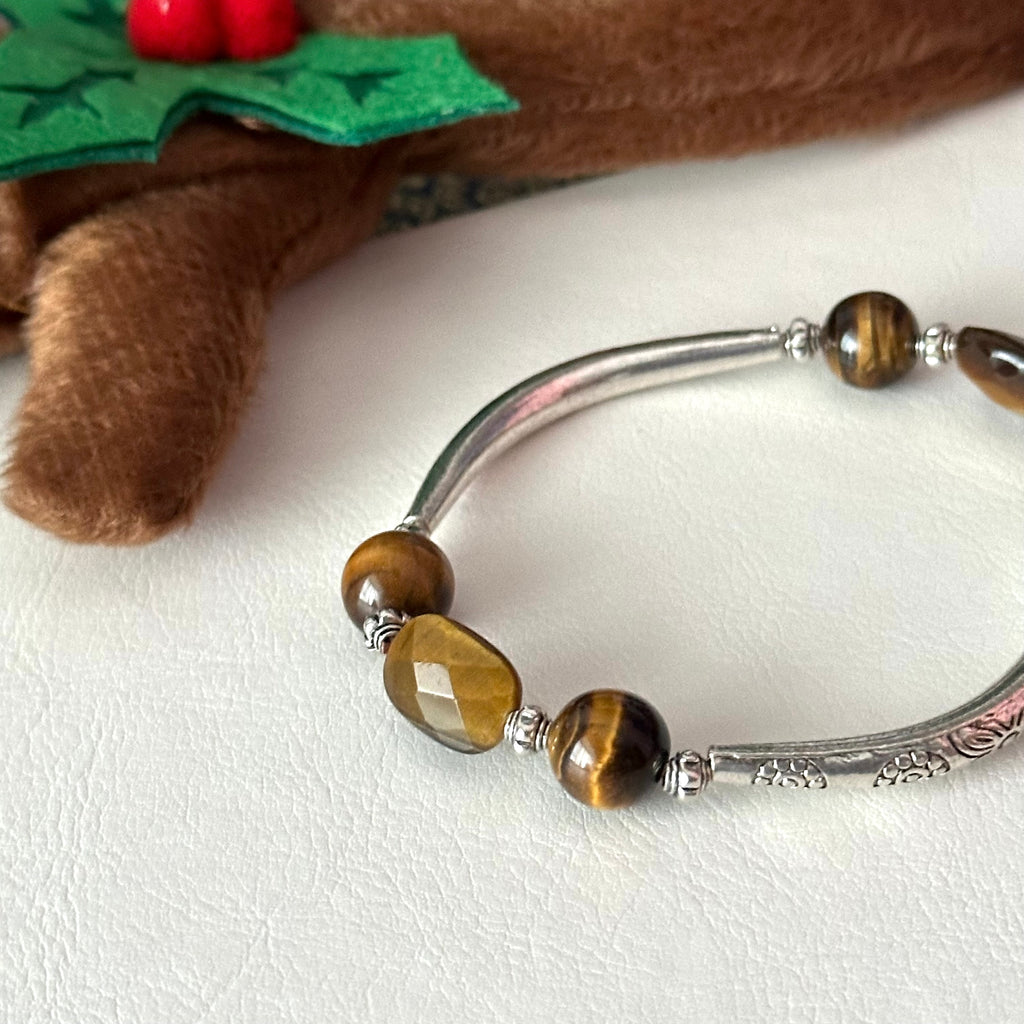 BS308【Christmas gift】Yellow tiger eye silver plated bracelet