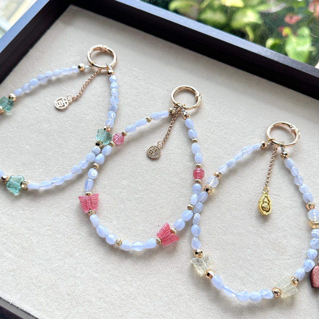 S10 [Gemstone mobile phone camera lanyard] Amethyst • Yellow glass • Pearl • Water drop shell Retro gold-plated lanyard Original design handmade
