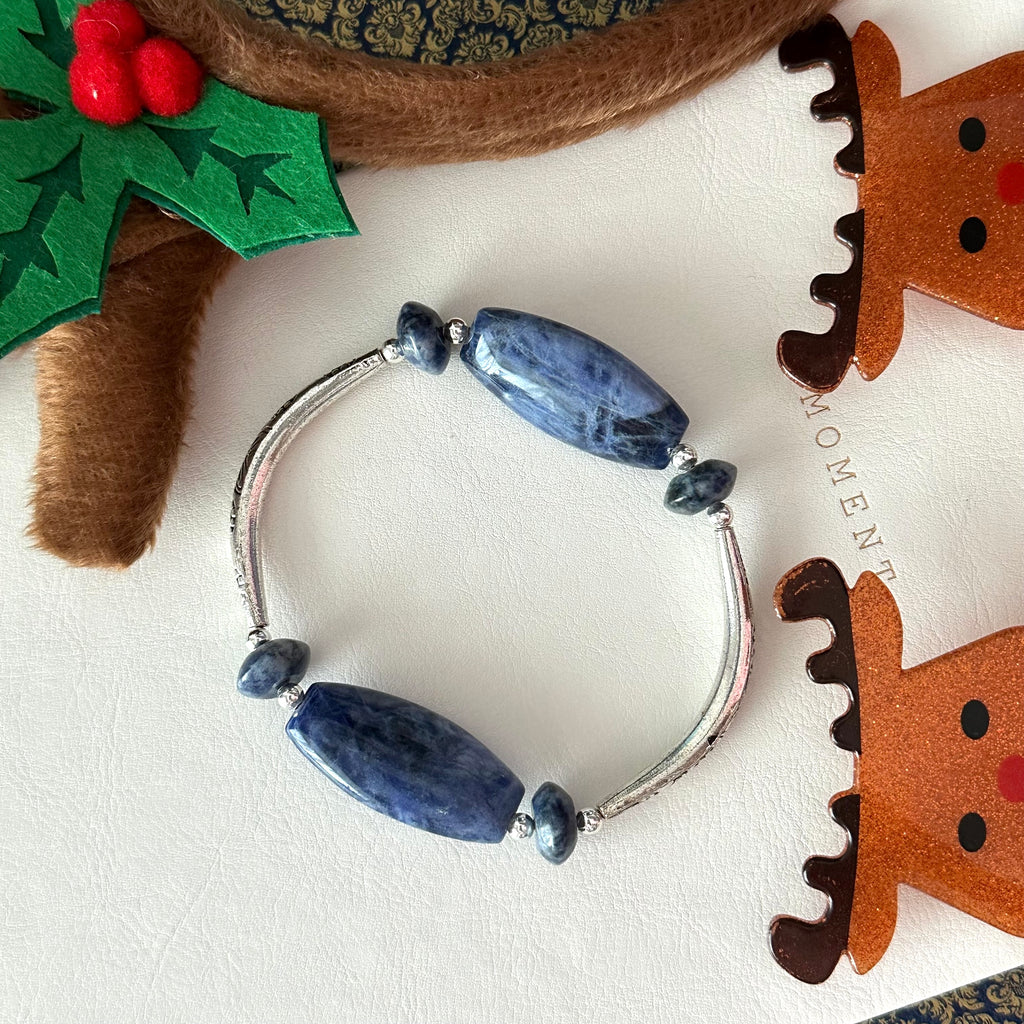 BS309【Christmas gift】Blue stone silver-plated bracelet