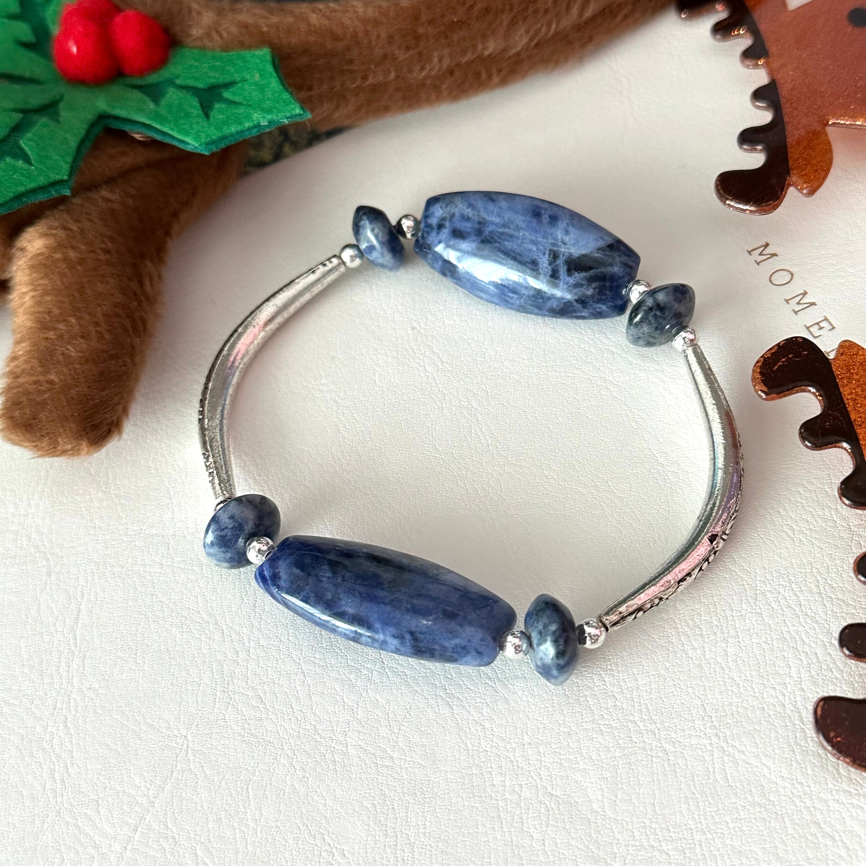 BS309【Christmas gift】Blue stone silver-plated bracelet
