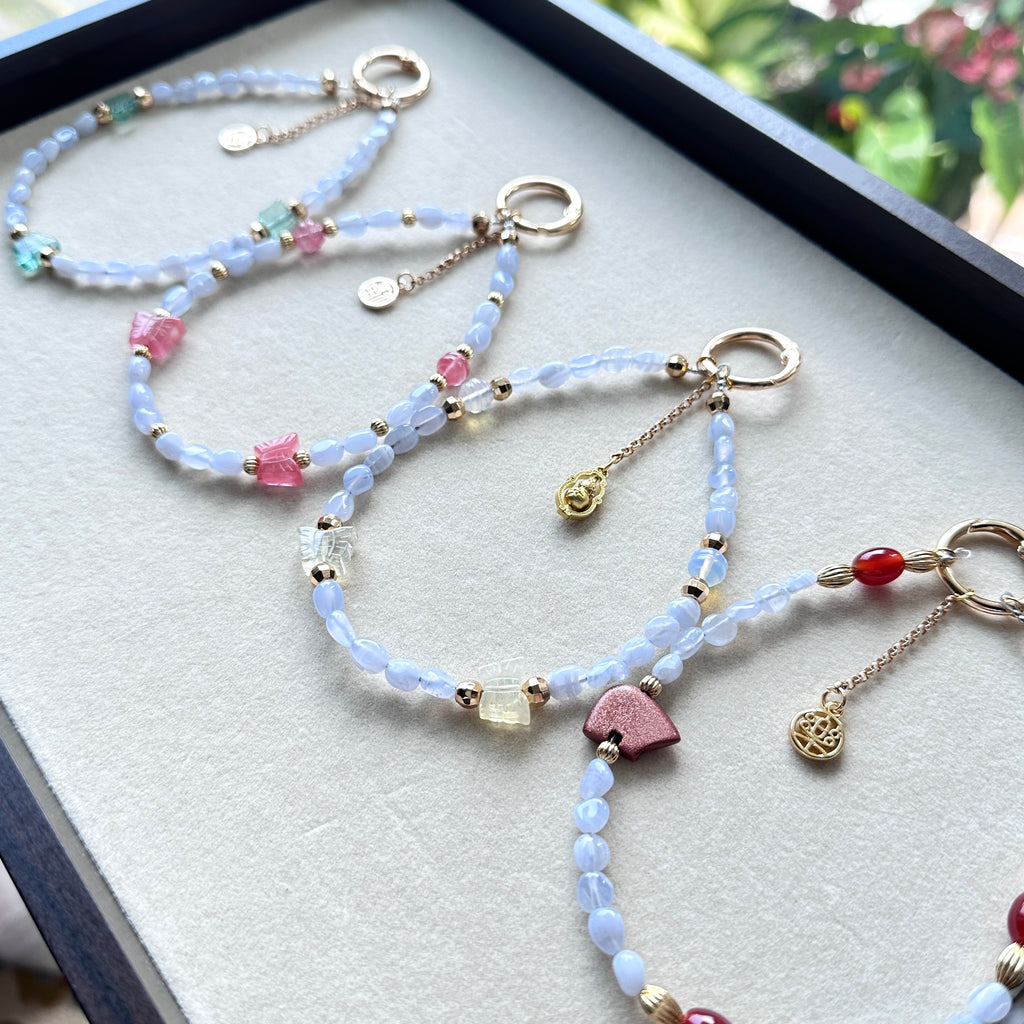 S10 [Gemstone mobile phone camera lanyard] Amethyst • Yellow glass • Pearl • Water drop shell Retro gold-plated lanyard Original design handmade