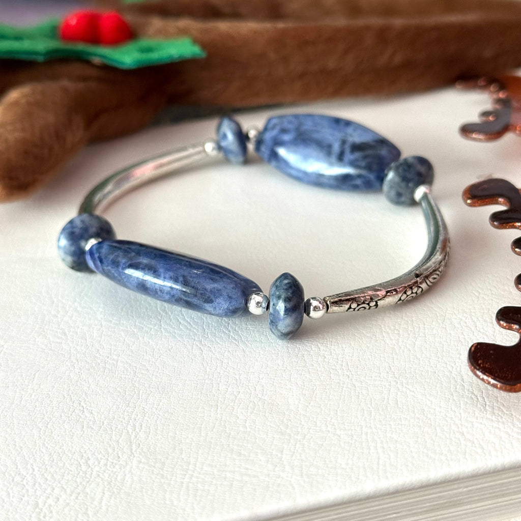 BS309【Christmas gift】Blue stone silver-plated bracelet