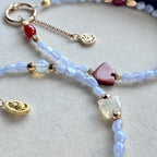 S10 [Gemstone mobile phone camera lanyard] Amethyst • Yellow glass • Pearl • Water drop shell Retro gold-plated lanyard Original design handmade