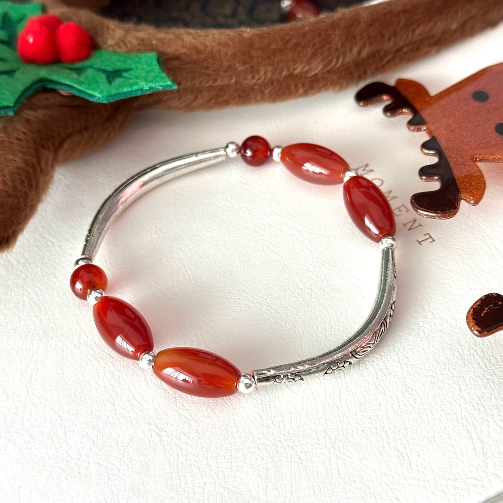 BS311【Christmas gift】Red agate silver-plated bracelet