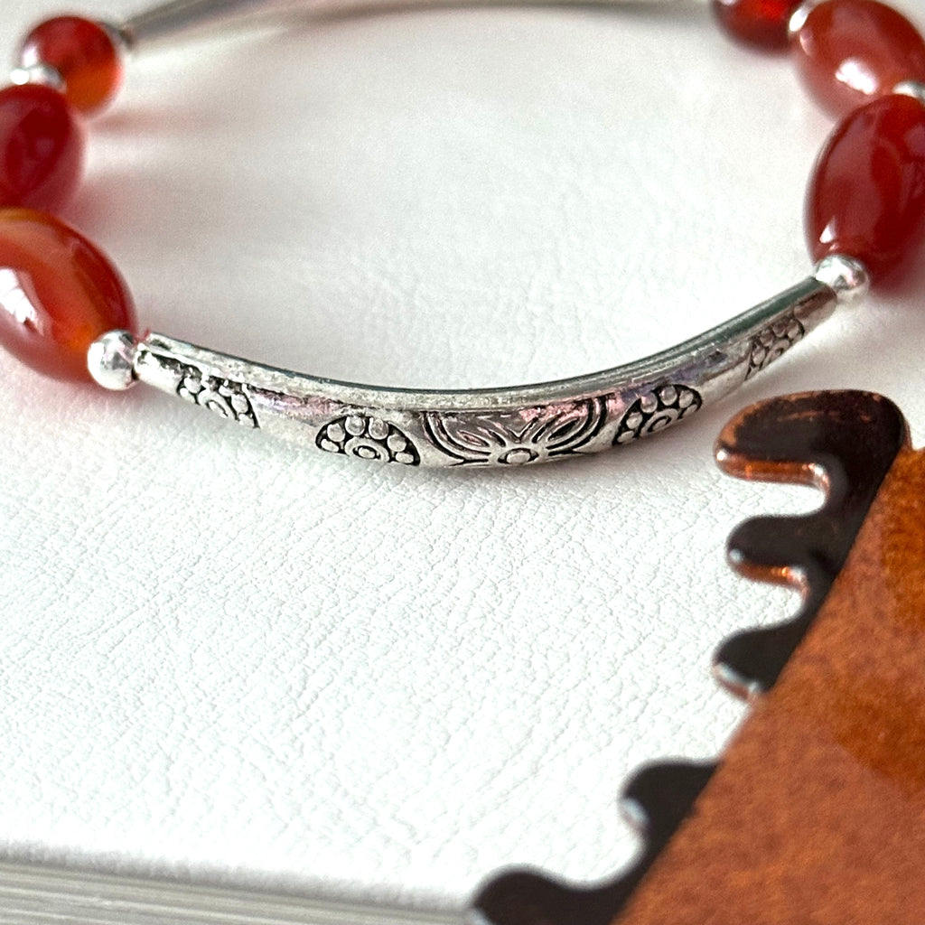 BS311【Christmas gift】Red agate silver-plated bracelet