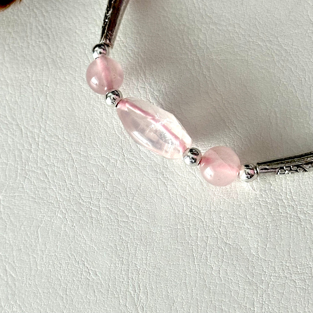 BS307【Christmas gift】Pink quartz silver-plated bracelet