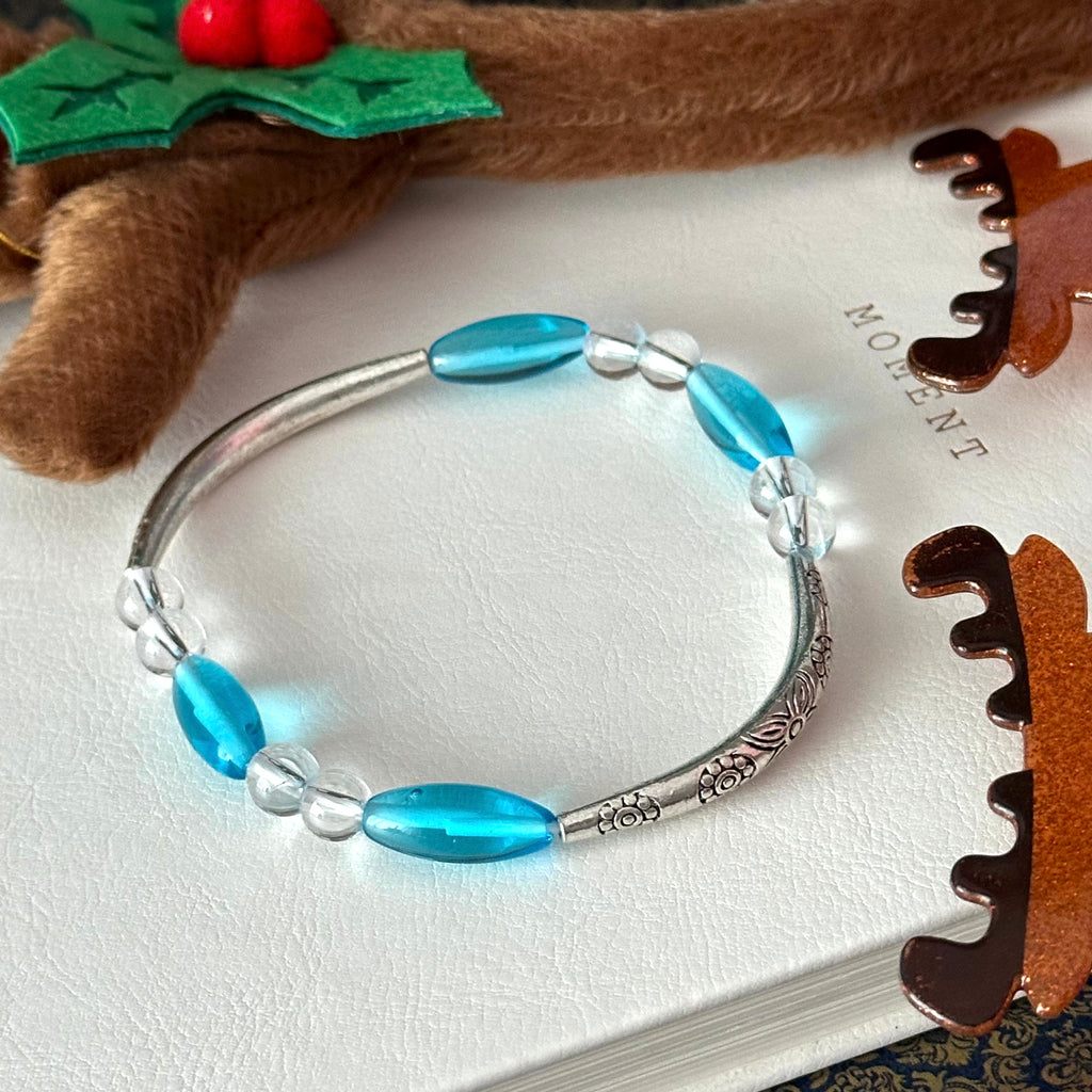 BS314【Christmas gift】Blue glass white crystal silver-plated bracelet