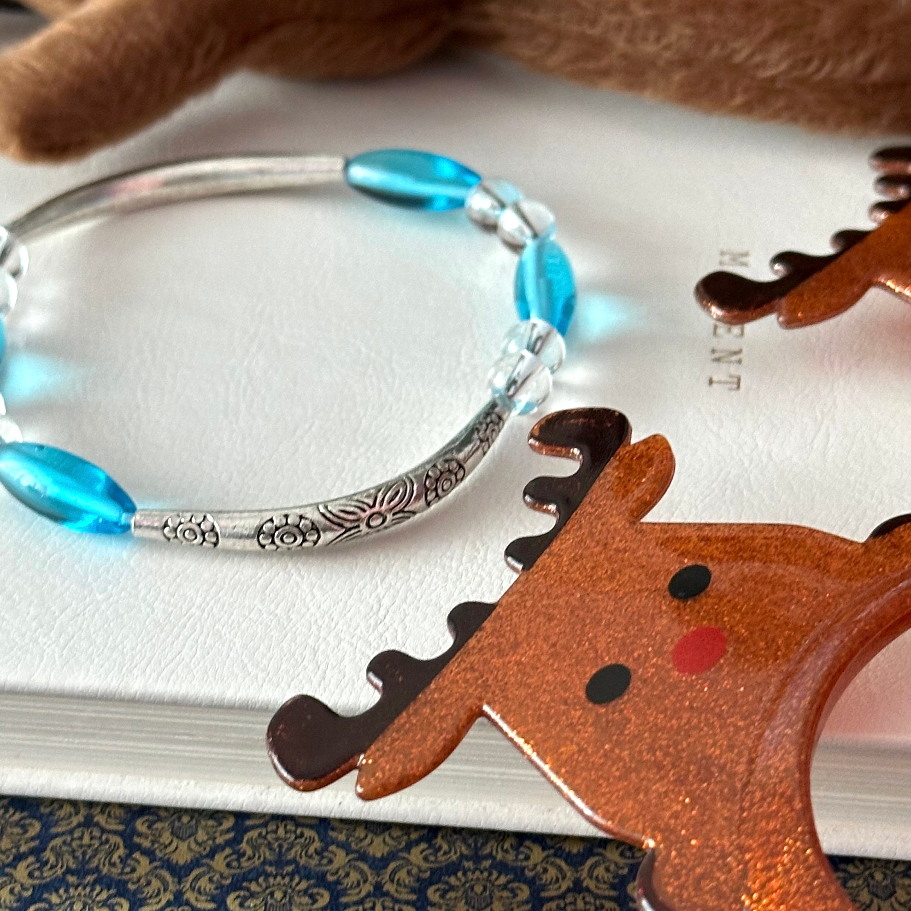 BS314【Christmas gift】Blue glass white crystal silver-plated bracelet