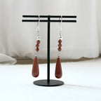 E37【印度傳說許願石】金砂石|簡約水滴|鍍銀耳環