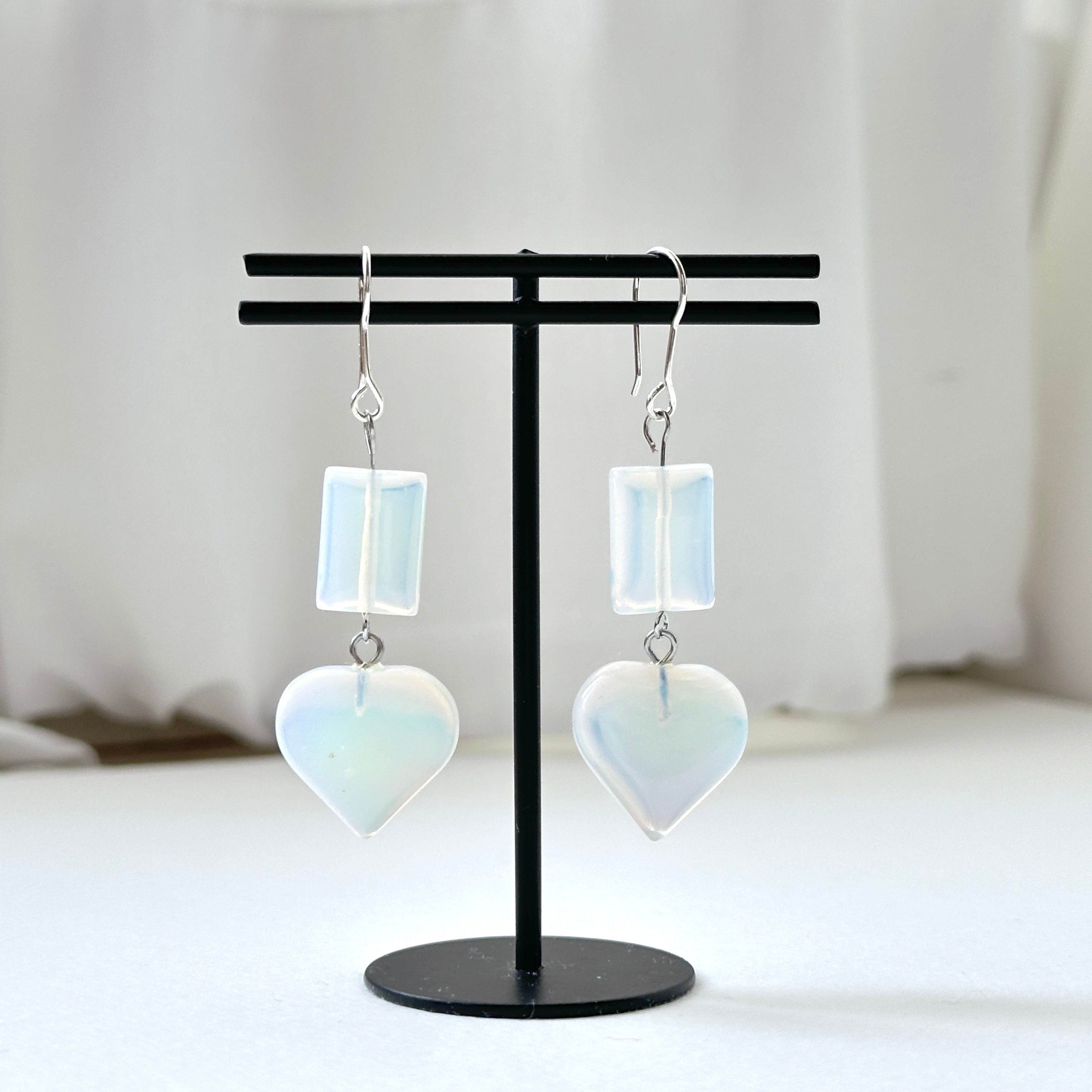 E39【天秤天蠍座|10月】蛋白石|方塊心型|耳環