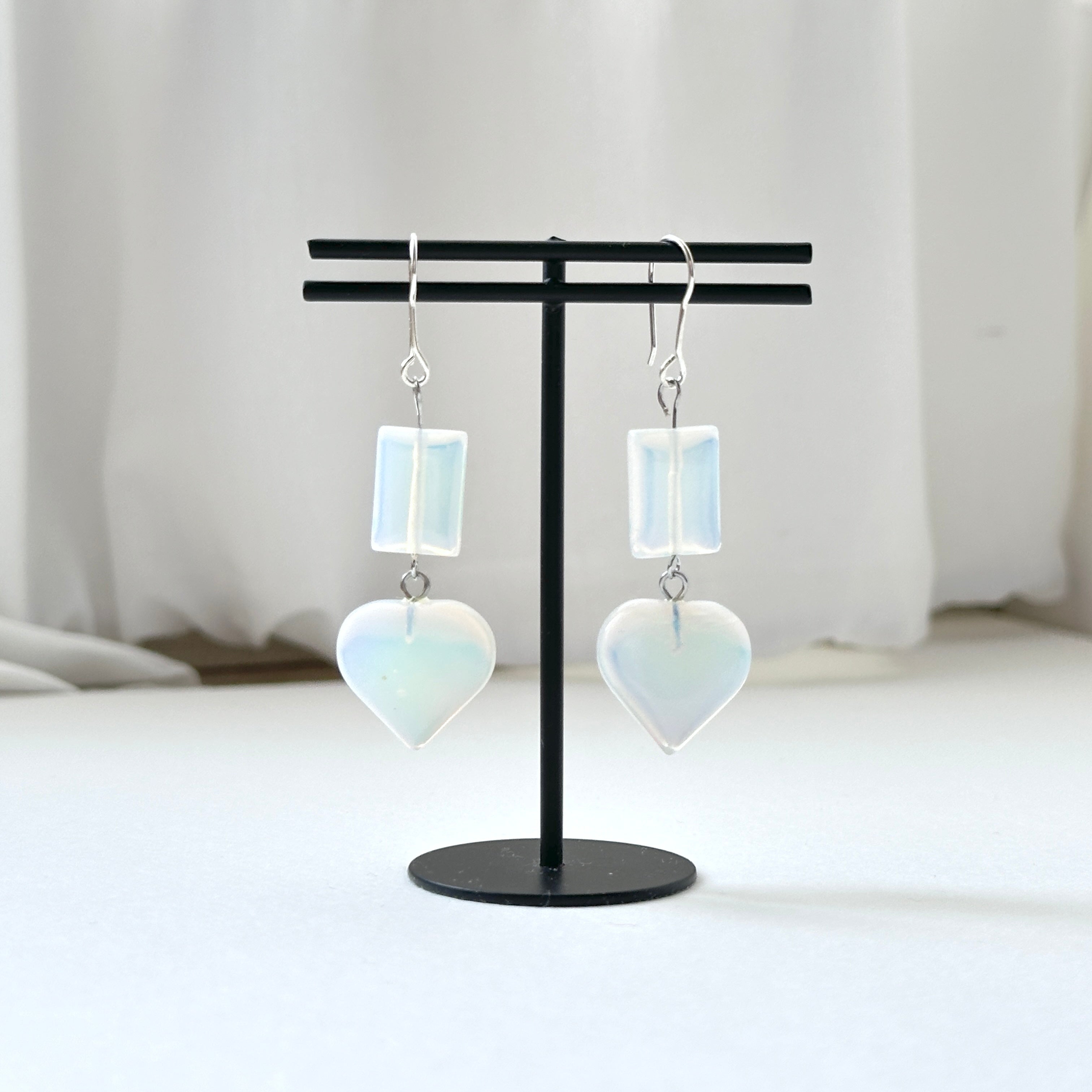 E39【天秤天蠍座|10月】蛋白石|方塊心型|耳環