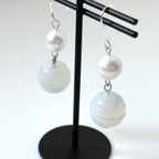 E40【天秤天蠍座|10月】蛋白石|圓球|淡水珍珠|耳環