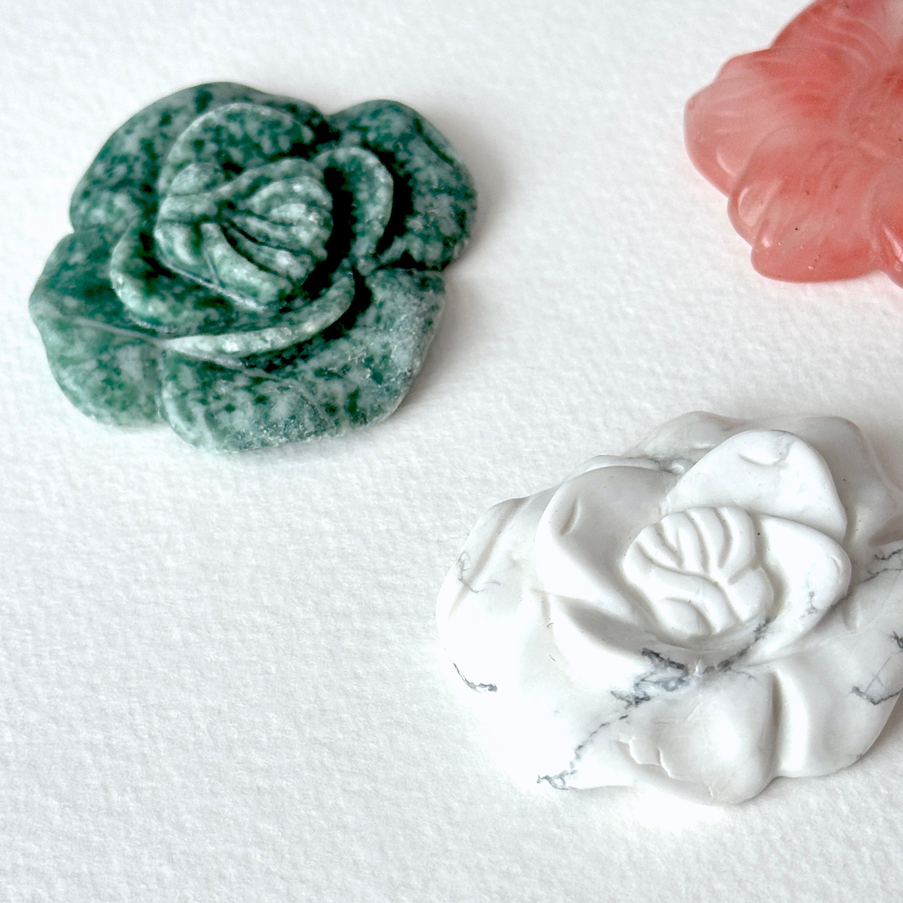 TS48【Raw Stone】White Turquoise Green Dotted Cherry Quartz Carved Decoration