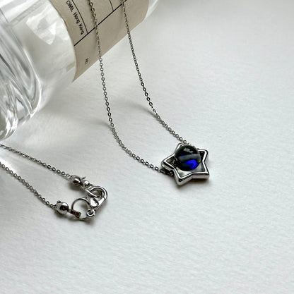 N10【Simple silver jewelry】 Star blue moonlight glass necklace