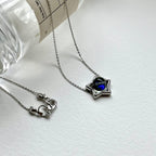 N10【Simple silver jewelry】 Star blue moonlight glass necklace