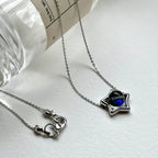 N10【Simple silver jewelry】 Star blue moonlight glass necklace