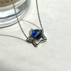 N10【Simple silver jewelry】 Star blue moonlight glass necklace