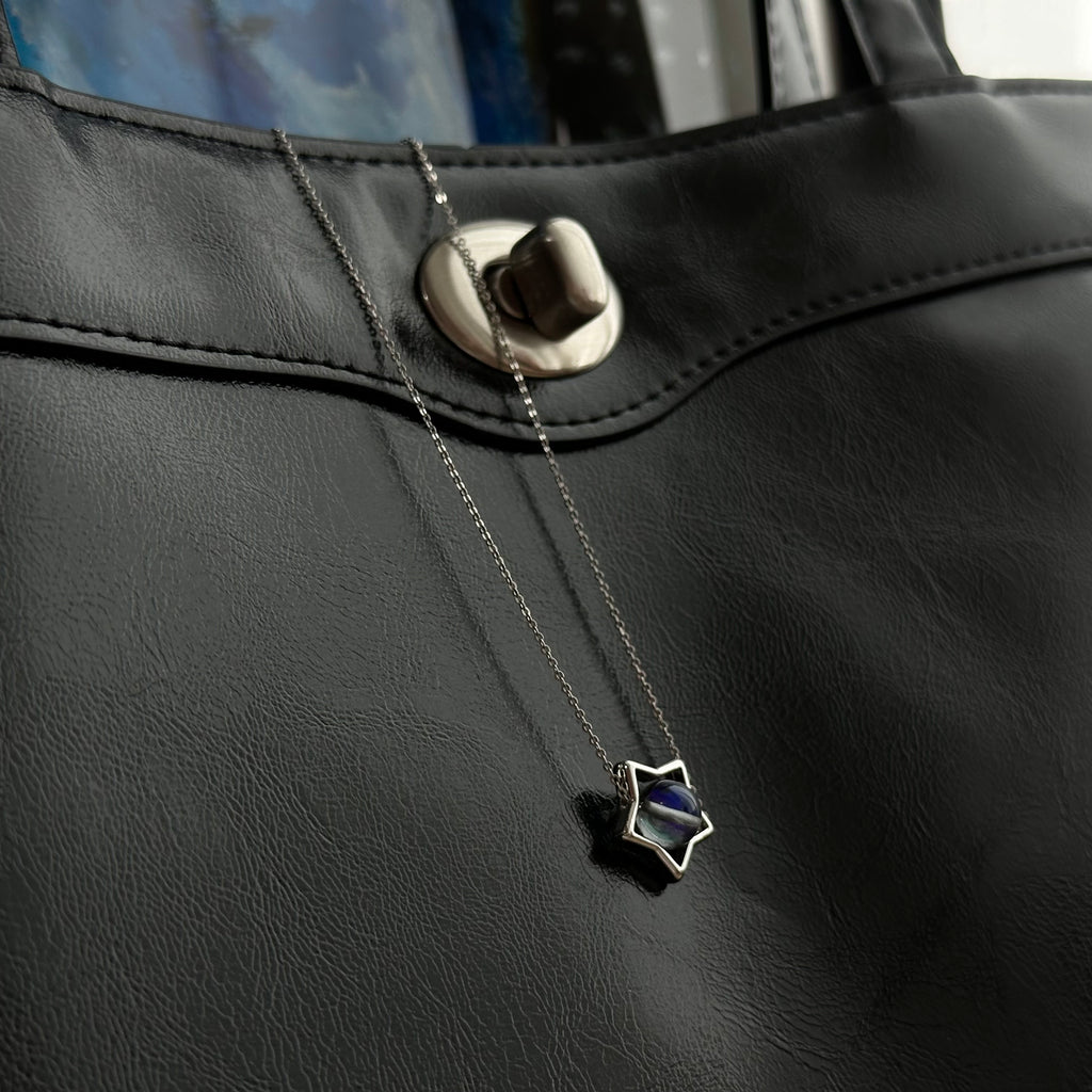N10【Simple silver jewelry】 Star blue moonlight glass necklace