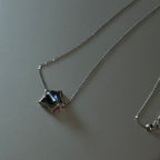 N10【Simple silver jewelry】 Star blue moonlight glass necklace