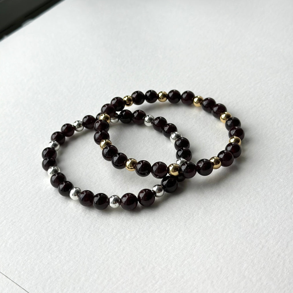 BS77 [Small round bead bracelet] Garnet gold-plated silver small round bead bracelet