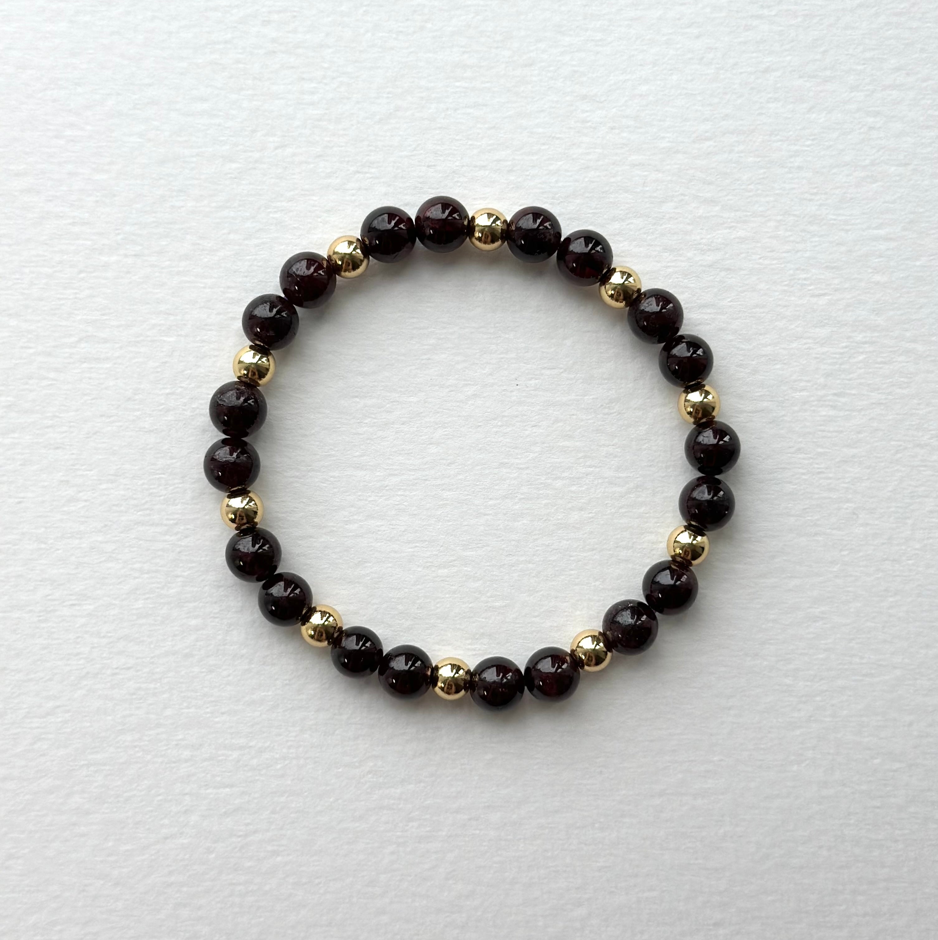 BS77 [Small round bead bracelet] Garnet gold-plated silver small round bead bracelet
